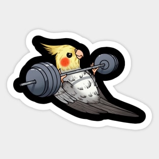 Fit Feathered Friend: Strong Cockatiel Pumping Iron Sticker